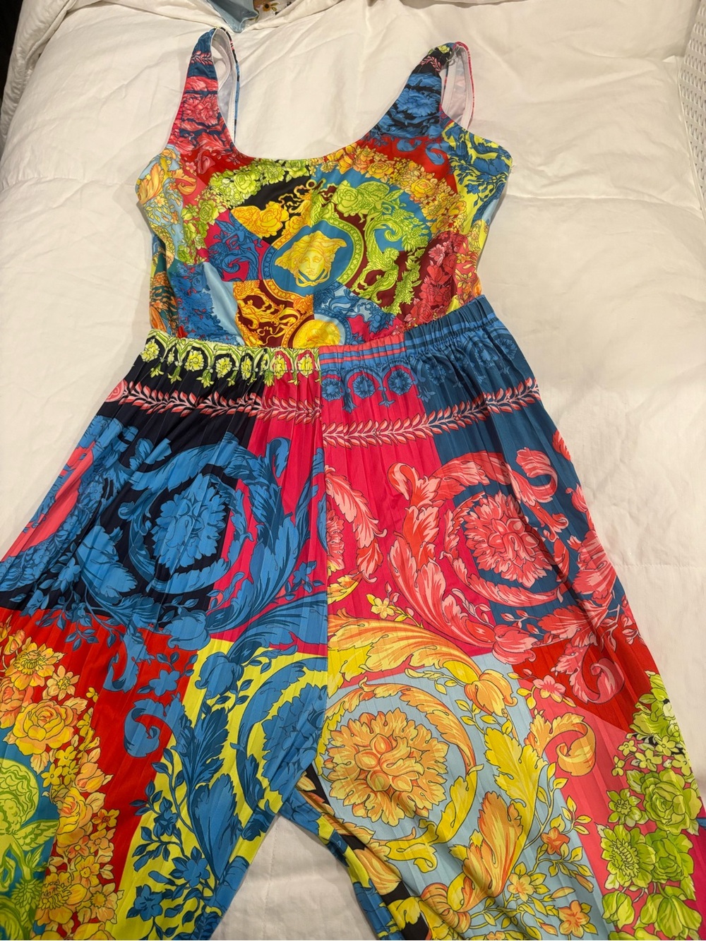 Vibrant Multicolor Floral Baroque Sleeveless Casual Dress